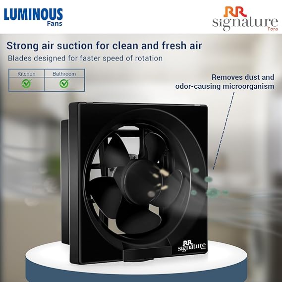 RR Signature Vento Deluxe 150 MM Exhaust Fan For Kitchen, Bathroom with Strong Air Suction, Rust Proof Body and Dust Protection Shutters (Black)