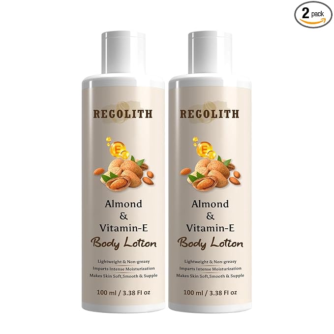 Regolith Lightening Body Lotion with Almond & Vitamin-E - 100ml | Whitening, Moisturizing, and Long-Lasting Fragrance | Lightweight, Non-Greasy Formula for Soft, Smooth Skin (Pack of 2)