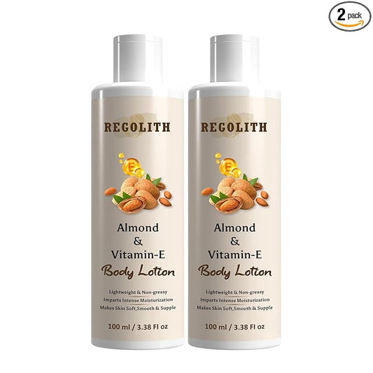 Regolith Lightening Body Lotion with Almond & Vitamin-E - 100ml | Whitening, Moisturizing, and Long-Lasting Fragrance | Lightweight, Non-Greasy Formula for Soft, Smooth Skin (Pack of 2)