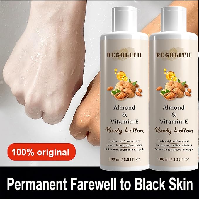 Regolith Lightening Body Lotion with Almond & Vitamin-E - 100ml | Whitening, Moisturizing, and Long-Lasting Fragrance | Lightweight, Non-Greasy Formula for Soft, Smooth Skin (Pack of 2)