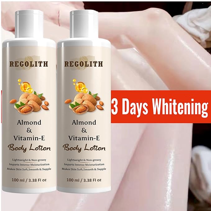 Regolith Lightening Body Lotion with Almond & Vitamin-E - 100ml | Whitening, Moisturizing, and Long-Lasting Fragrance | Lightweight, Non-Greasy Formula for Soft, Smooth Skin (Pack of 2)