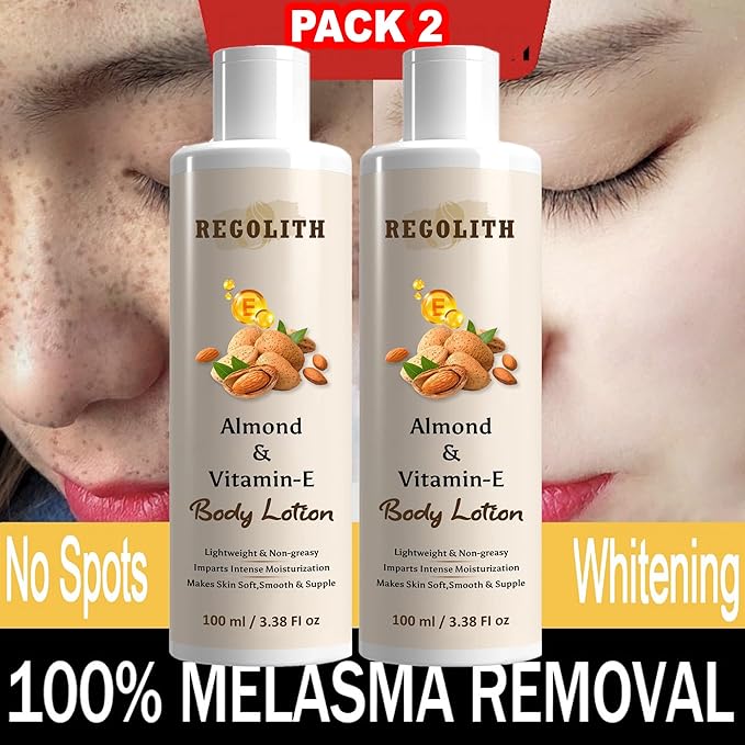 Regolith Lightening Body Lotion with Almond & Vitamin-E - 100ml | Whitening, Moisturizing, and Long-Lasting Fragrance | Lightweight, Non-Greasy Formula for Soft, Smooth Skin (Pack of 2)