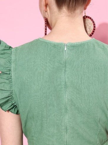 Roadster The Life Co. Soft Green Winter Ramble Feminine Frills Empire Dress (Large)