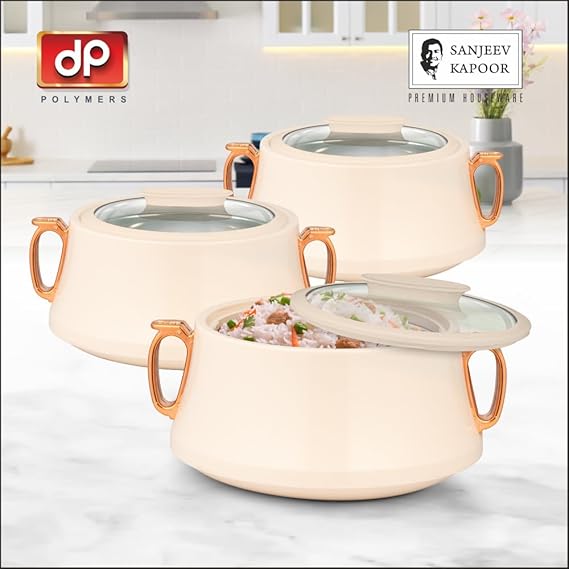 SANJEEV KAPOOR Premium HOUSEWARE Flora Gold 3 PCS Casserole Set