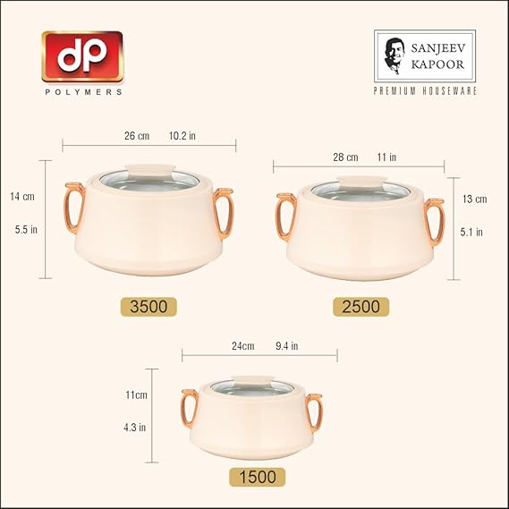 SANJEEV KAPOOR Premium HOUSEWARE Flora Gold 3 PCS Casserole Set