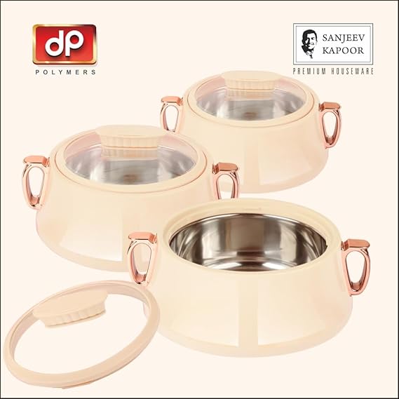 SANJEEV KAPOOR Premium HOUSEWARE Flora Gold 3 PCS Casserole Set