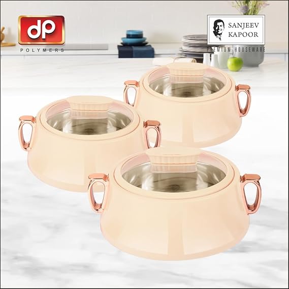 SANJEEV KAPOOR Premium HOUSEWARE Flora Gold 3 PCS Casserole Set