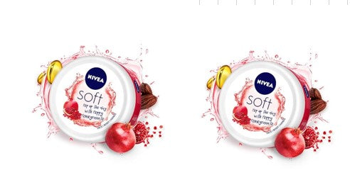 NIVEA Soft Light Moisturizer 200ml | Peppy Pomegranate | For Face, Hand & Body, Instant Hydration | Non-Greasy Cream | With Vitamin E & Jojoba Oil | All Skin Types (Pack of 2)