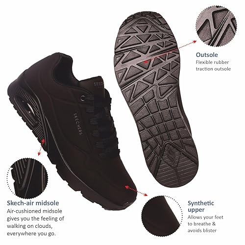 Skechers Mens Uno - Stand On Air Casual Shoes Vegan Air Cooled Cushioned Comfort Insole Black - UK-6