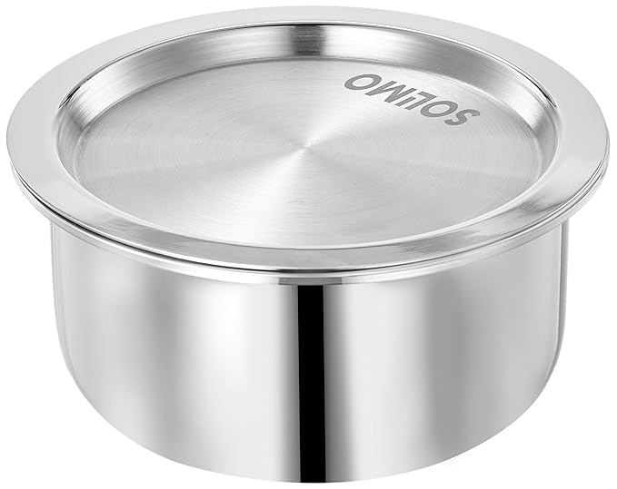 Amazon Brand - Solimo Tri-Ply Stainless Steel Tope with Steel Lid | 14 cm | 1 L