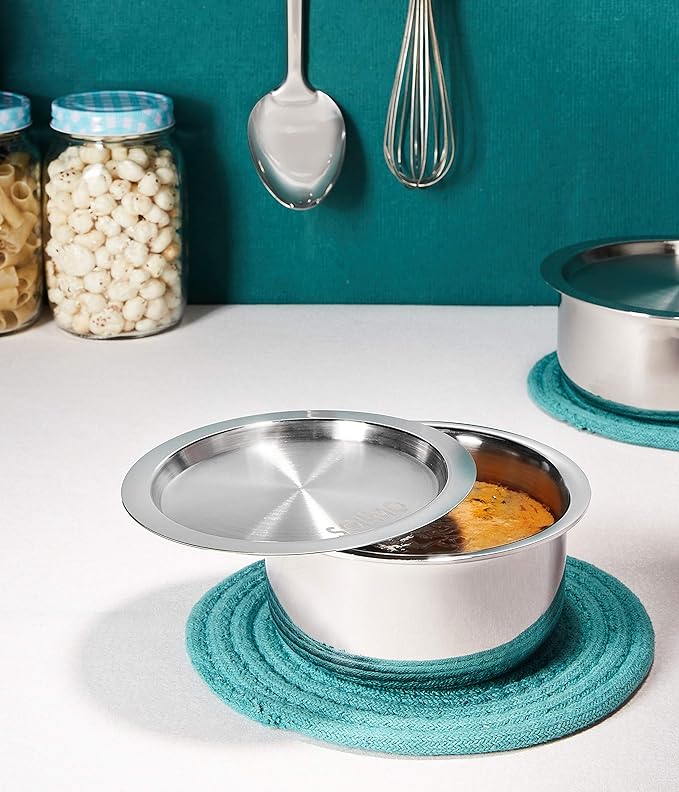 Amazon Brand - Solimo Tri-Ply Stainless Steel Tope with Steel Lid | 14 cm | 1 L