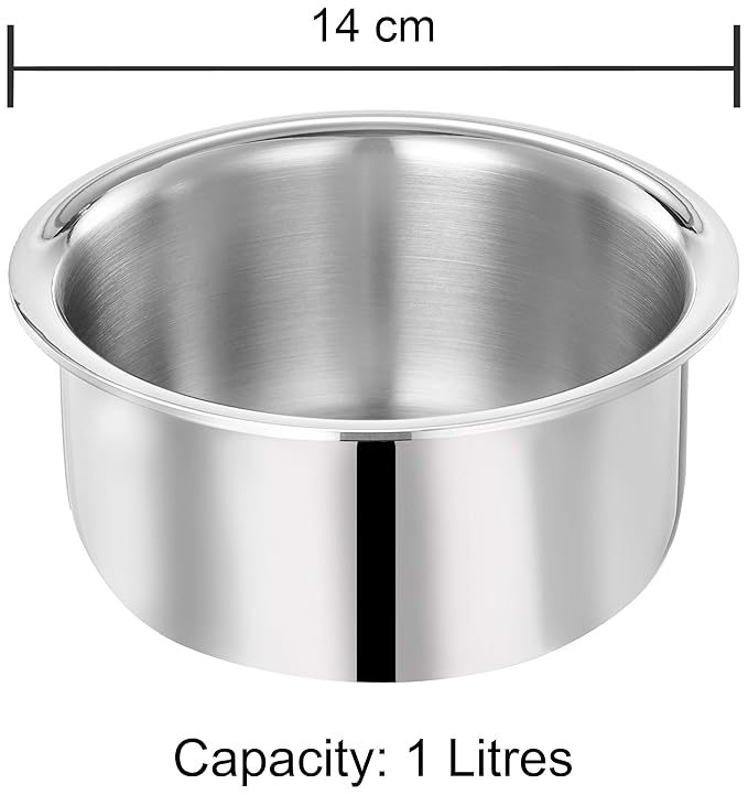 Amazon Brand - Solimo Tri-Ply Stainless Steel Tope with Steel Lid | 14 cm | 1 L