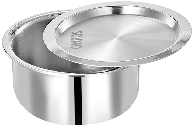 Amazon Brand - Solimo Tri-Ply Stainless Steel Tope with Steel Lid | 14 cm | 1 L