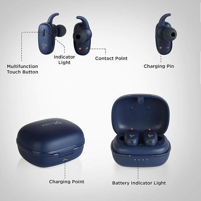 Syska IEB300 Ear GO True Wireless Earbuds with Portable Mini Charging Box Compatible with Google Assistant and SIRI (Blue)