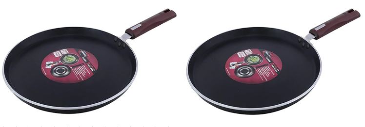 Nirlep by Bajaj Electricals Selec+ J Class 29 Cm Non Stick Flat Tawa, 4 mm, Maroon Pack Of 2