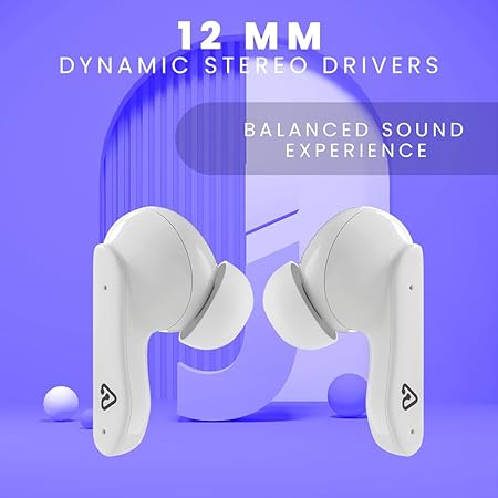 Tunez Elements E03 True Wireless Earbuds with Quad Mic ENC,Bluetooth Fast Charging, IPX6 Waterproof(White)