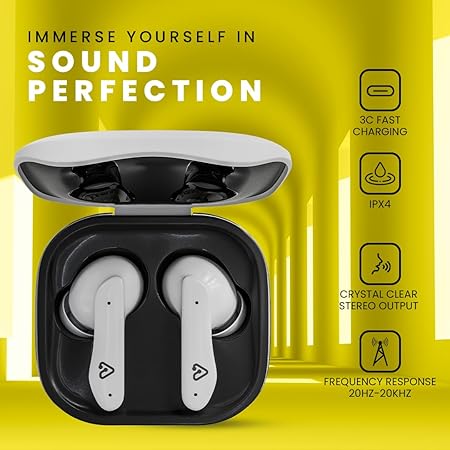 Tunez Elements E03 True Wireless Earbuds with Quad Mic ENC,Bluetooth Fast Charging, IPX6 Waterproof(White)