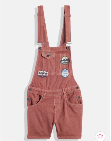 UTH by Roadster Girls Brown Solid Dungaree with Applique Detail