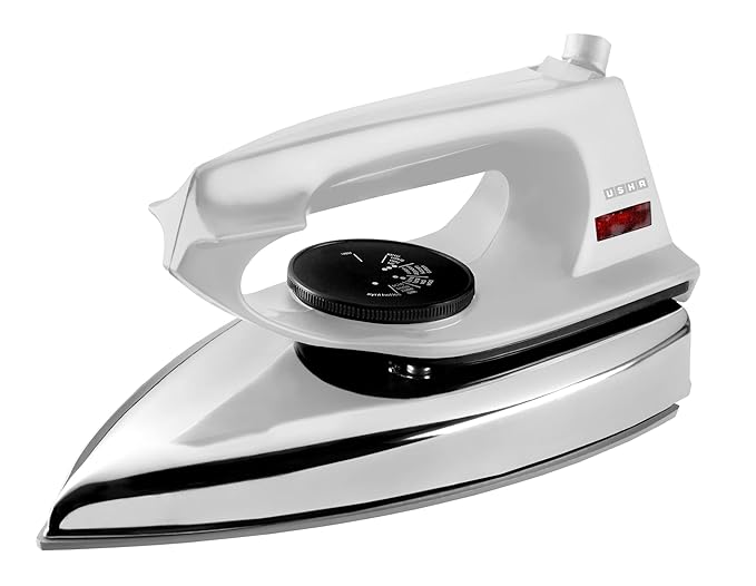 Usha 2802 1000Watt Dry Iron with Metal Body | Single Coat Black Non Stick Soleplate for longer durability