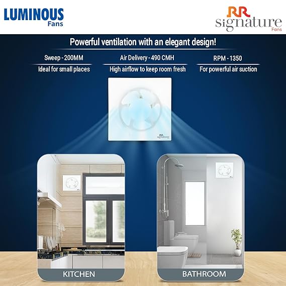 Luminous RR Signature Vento Deluxe 200 mm Exhaust Fan For Kitchen, Bathroom with Strong Air Suction, Rust Proof Body and Dust Protection Shutters (White)