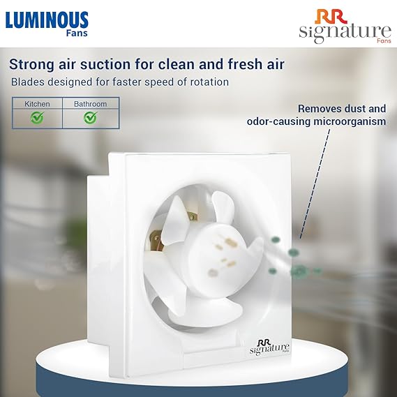 Luminous RR Signature Vento Deluxe 200 mm Exhaust Fan For Kitchen, Bathroom with Strong Air Suction, Rust Proof Body and Dust Protection Shutters (White)