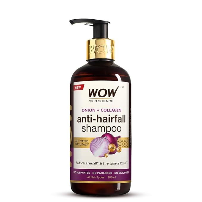 WOW Skin Science Onion & Collagen Anti-Hairfall Shampoo|Reduces Hairfall|Strengthens Roots|Nourishes Scalp|Prevents Breakage|Enhances Hair Thickness and Shine|New & Improved Formulation|300ml (Pack of 2)