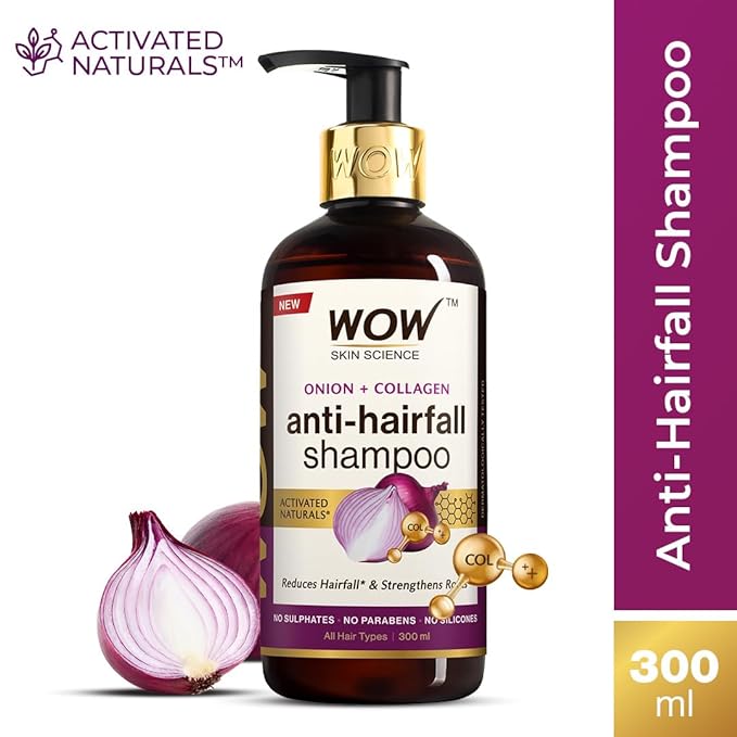 WOW Skin Science Onion & Collagen Anti-Hairfall Shampoo|Reduces Hairfall|Strengthens Roots|Nourishes Scalp|Prevents Breakage|Enhances Hair Thickness and Shine|New & Improved Formulation|300ml (Pack of 2)