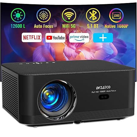 WZATCO Neo Smart Projector 4k Ultra HD, Native 1080p, Fully Automatic, 4K HDR, Built-in - Netflix, Prime, YouTube, Speaker, Dual WiFi, 250" Home Cinema, Black