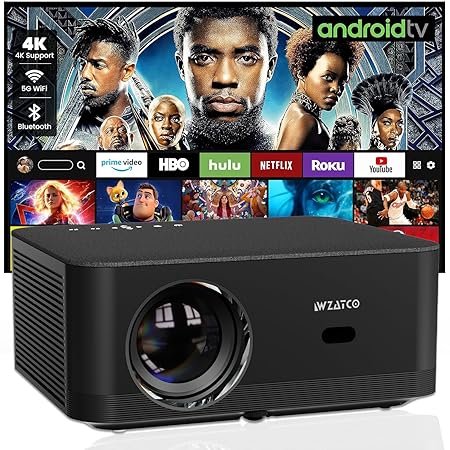 WZATCO Neo Smart Projector 4k Ultra HD, Native 1080p, Fully Automatic, 4K HDR, Built-in - Netflix, Prime, YouTube, Speaker, Dual WiFi, 250" Home Cinema, Black