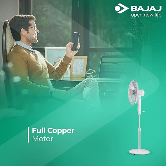 Bajaj MIDEA BP07 400 mm 3 Blade Pedestal Fan (White)