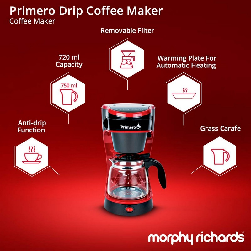 Morphy Richards Primero Drip 6-Cup Coffee Maker (Black,Red)
