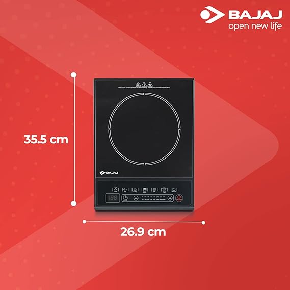 Bajaj Majesty ICX Neo 1600W Induction Glass Ceramic Cooktop With Pan Sensor And Voltage Pro Technology, Black