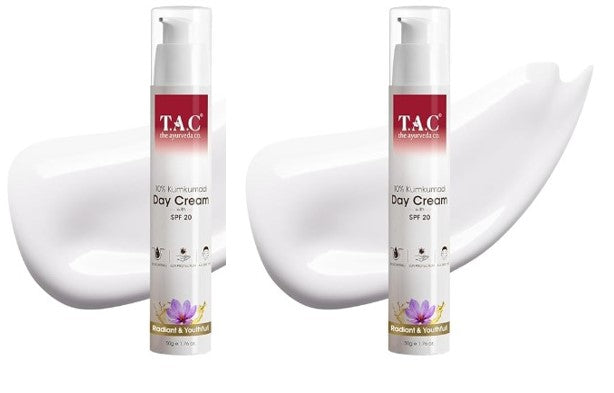 TAC - The Ayurveda Co. Kumkumadi Gold Glow Day Cream with Saffron & 24K Gold|Non-Sticky Face Moisturiser for Glowing Skin with Spf20|Reduces Pigmentation & Spots, Detans-50Ml (Pack of 2)