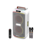 GIZMORE T200 CLUB 200W Thunder DJ Party Speaker with Dual Wireless Mic, RGB Lights, AC Charging, TWS Connectivity, Portable Bluetooth Speaker -White