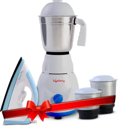 LIFELONG LLCMB02 500 W MIXER GRINDER (WHITE 3 JARS) 1100 W DRY IRON (WHITE BLUE) SUPER COMBO