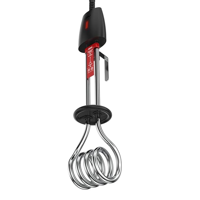 GM Immersion Rod Water Heater with Bucket Guard 1000W 6 AMP Plug Superior Copper Element Heat Resistant Handle Nickel Plated Prevents Corrosion Double ISI Certified 1.6M Cord