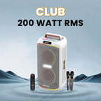 GIZMORE T200 CLUB 200W Thunder DJ Party Speaker with Dual Wireless Mic, RGB Lights, AC Charging, TWS Connectivity, Portable Bluetooth Speaker -White