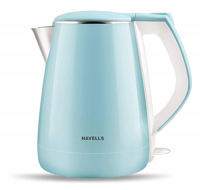 Havells Aqua Plus Electric Kettle 1.2 Litre, 1250 Watt | 304 Stainless Steel Inner Body | Cool Touch Body | Auto Shut-Off |Wider Mouth (Blue)