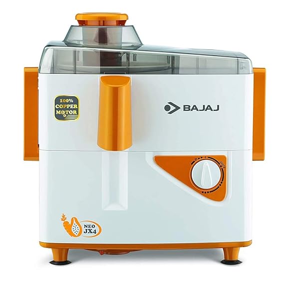 Bajaj Neo JX4 450W Juicer Mixer Grinder with 2 Jars (White/Orange)
