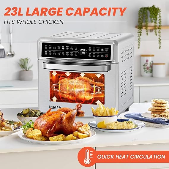INALSA Air Fryer Oven With 23L Capacity|1700 W-16 Preset Programs |Digital Display and Touch Control| Rotisserie & Convection| 9 Accessories| Recipe Book|Aero Smart23