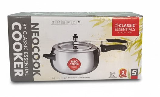CLASSIC ESSENTIALS Prochef Stainless Steel Cooker | Isi Certified Inner Lid Pressure Cooker | Non Reactive, Non Toxic & Non Staining Food Grade Surface | Long Lasting Sealing Gasket (5), 5 Liters
