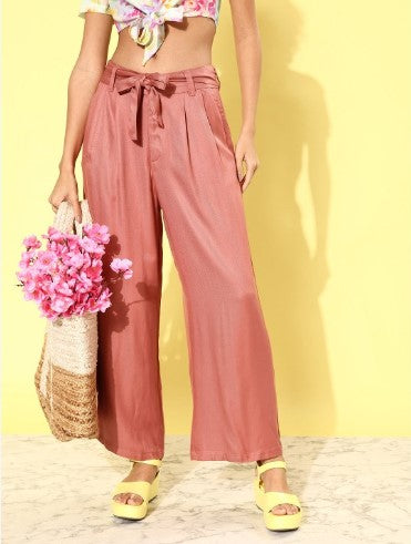 all about you Women Dusty Pink Romance Ramble Wide Legs and Flared Trousers (Size-28)