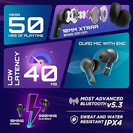 Fastrack Fpods FZ100|BT5.3 TWS Earbuds (Black)
