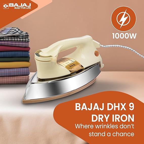 BAJAJ  MAJESTY DHX 9 HEAVY WEIGHT  1000W IVORY DRY IRON
