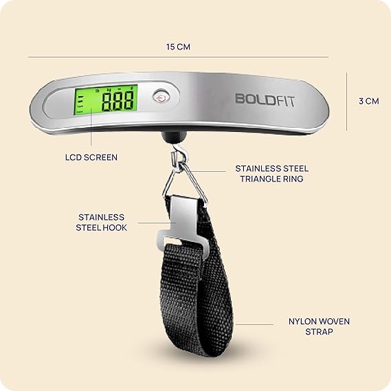 Boldfit Weight Machine For Luggage Weighing Scale For Luggage Capable Upto 50 Kg Weight Luggage Weight Machine Weighing Machine For Luggage With LCD Display...