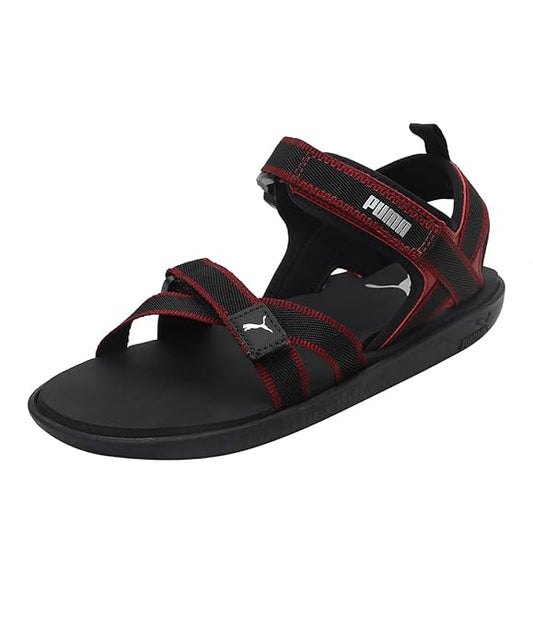 Puma men's Pebble MU Puma Black-Silver-Red Dahlia Sandal - 7 UK (37300604)