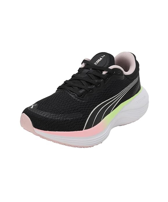 Puma Womens Scend Pro Black-Frosty Pink-Speed Green-White Running Shoe - UK-5