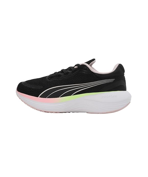 Puma Womens Scend Pro Black-Frosty Pink-Speed Green-White Running Shoe - UK-5