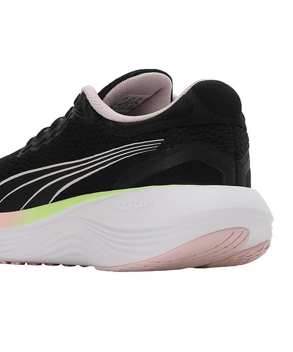 Puma Womens Scend Pro Black-Frosty Pink-Speed Green-White Running Shoe - UK-5