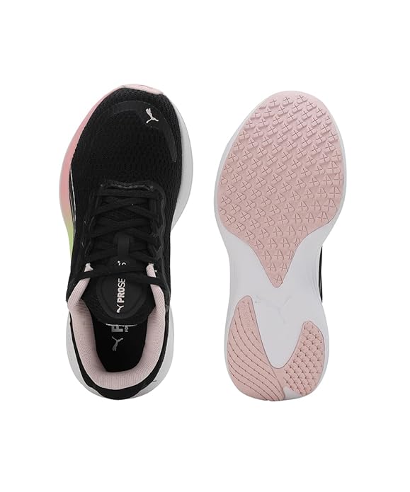 Puma Womens Scend Pro Black-Frosty Pink-Speed Green-White Running Shoe - UK-5